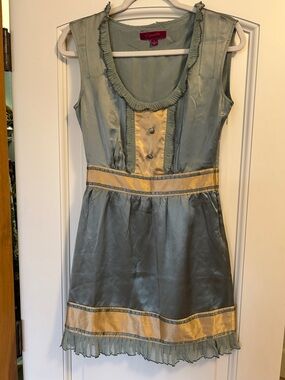 Coquette Two- Toned Sage Satin Dress with Ruffle Trim accentuated waist